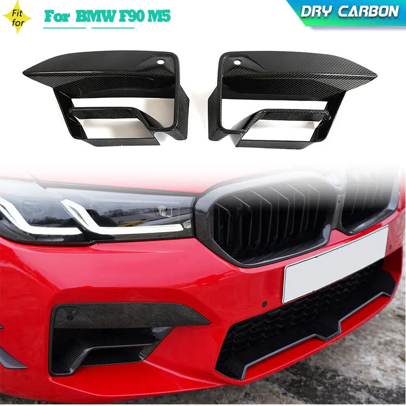 Dry Carbon Car Front Bumper Fog Light Cover Trims for BMW F90 M5 Sedan 4-Door 2021-2024 Racing Front Air Vent Trim Canards