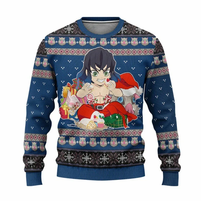 

Anime Demon Slayers Ugly Merry Christmas Sweater New Japanese Cartoon Fashion Men Hoodie Pullover Spring Autumn Women Sweatshir