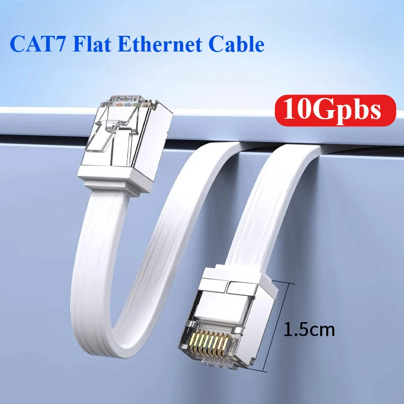 Pure Copper 10Gpbs RJ45 CAT7 Flat Ethernet Cable with Shield Transmission Short Crystal Connector for Computer Broadband Router