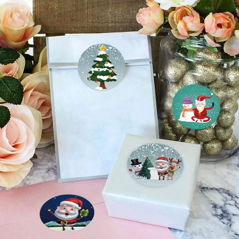 100-500 قطعة ملصقات عيد ميلاد سعيد 1 بوصة مستديرة علامات عيد الميلاد ملصقات للأطفال هدية الخبز حزمة المغلف القرطاسية ديكور