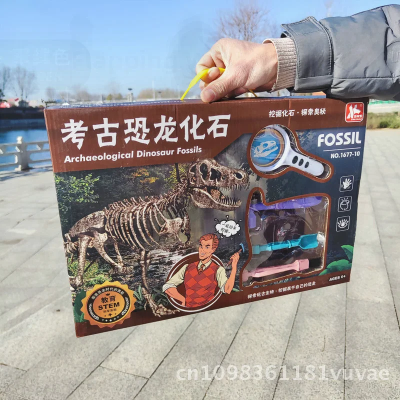 Kit educativo de excavación fósil de dinosaurios para niños, juguete de excavación del tesoro con caja de regalo de herramientas, ciencia arqueológica