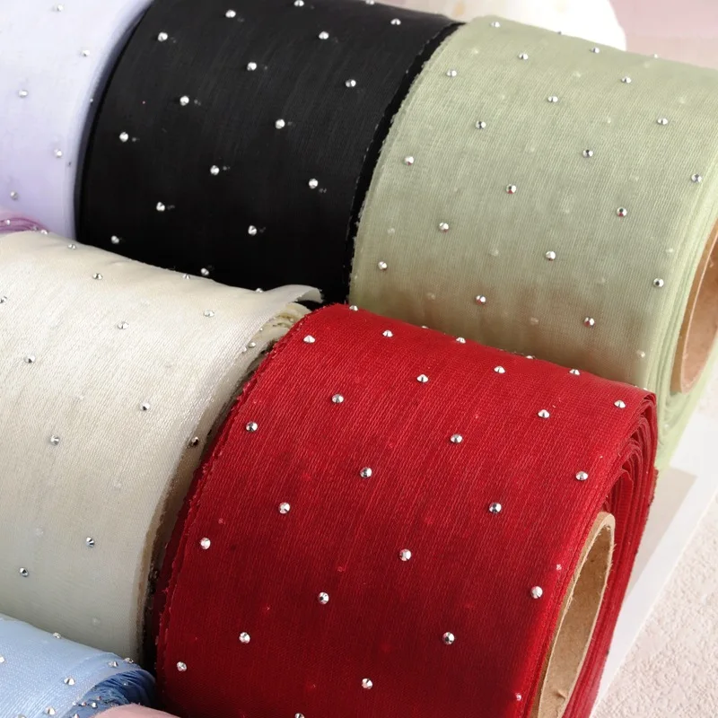 20 Yards 60MM Hot Drilling Dots Edge Ribbon Hair Bows DIY Handmade Crafts Accessories Material Gift Wrapping Sewing Supplies 63