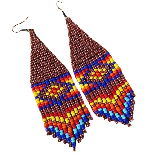 

2025 Handmade Boho Beaded Earrings Tassels Geometry Creativity Gradient Color Bohemia Hand Weaving Beaded Earrings forWomen