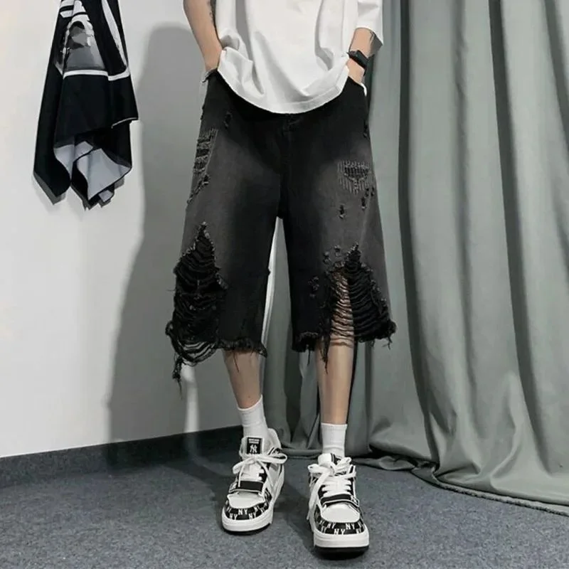 

Мужские джинсы FEWQ, повседневные, с дырками, в стиле колор-блок, прямого кроя, зимние, модные, из смесового полиэстера, шорты