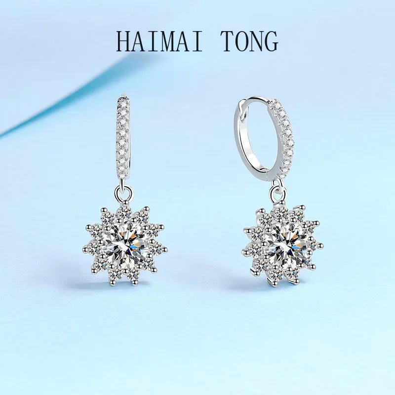 Platinum PT950 Holiday Gift Fine Jewelry of Earring 1/2ct Shiny Moissanite Vvs Diamond for Women Sunflower Drop Earrings To Girl