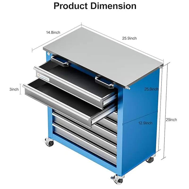 الأزرق 7-دراز الصلب منضدة المتداول أداة الصدر ورشة عمل خزانة EPA18 أشهر المرآب المعادن ODM OEM #3
