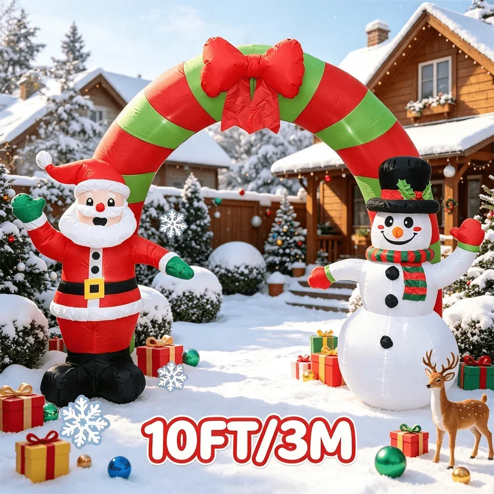10FT/3M Christmas Inflatable Model Toy Build-in LED Light Up Santa Snowman Archway Outdoor Yard Xmas Holiday Decoration