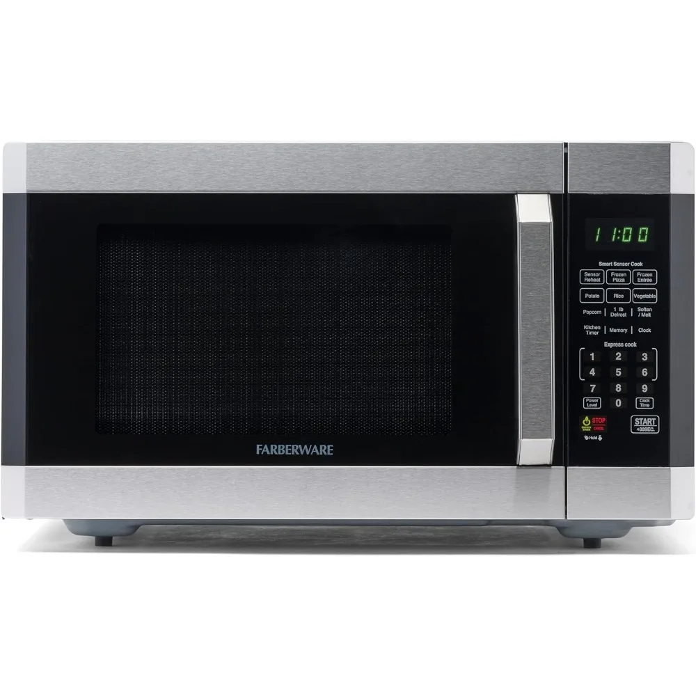 Microwave Oven With LED Lighting and Child Lock - Perfect for Apartments and Dorms - Easy Clean - Stainless Steel