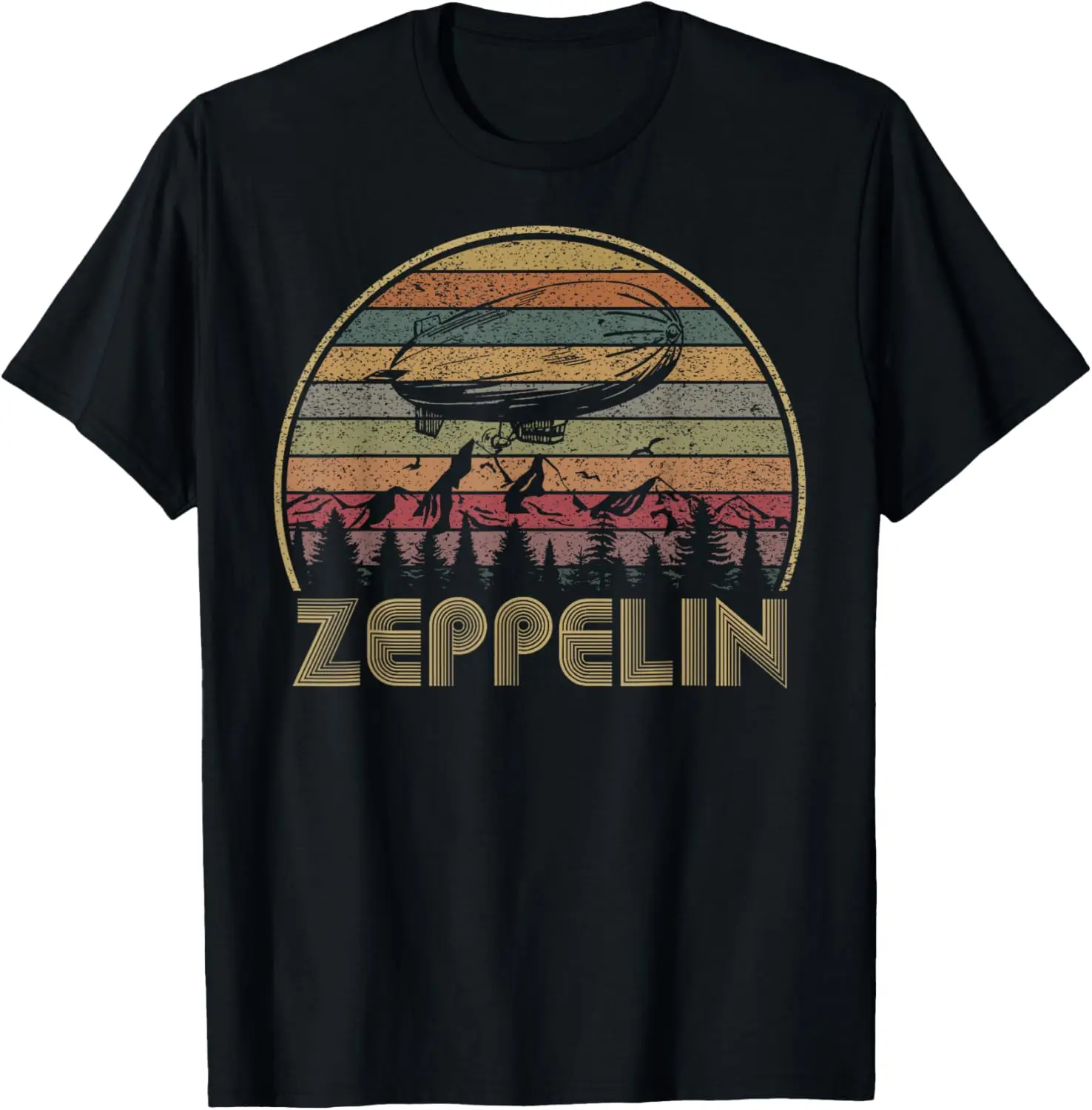 Retro Zeppelin 70S 80S Dirigible Airship Vintage Sunset T-Shirt 100% Cotton Trendy Y2K Short-Sleeve Tee – Soft, Quick-Drying, &