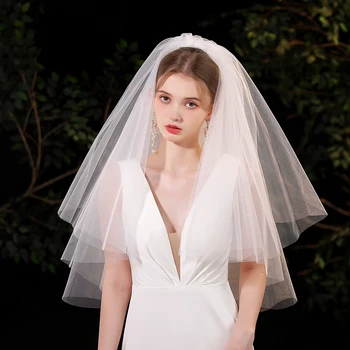 우아한 흰색 신부 베일, 허리 길이 베일, 여성 결혼식에 적합 (귀걸이 제외)