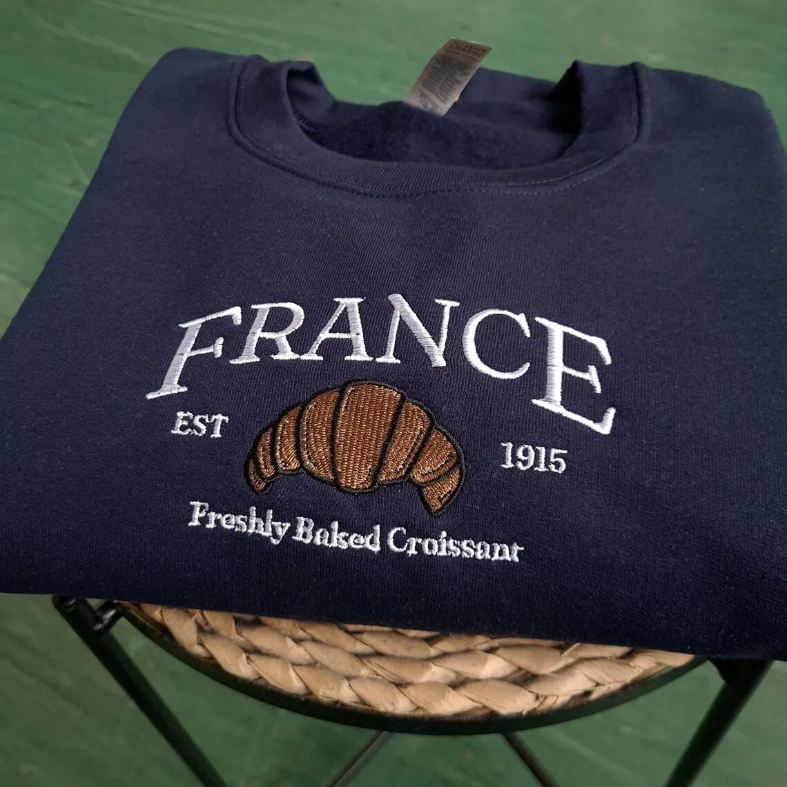 Autumn New Vintage France Crewneck Embroidered Navy Sweatshirts Female Loose Long Sleeve Casual Jumpers Paris Fashion Pullover