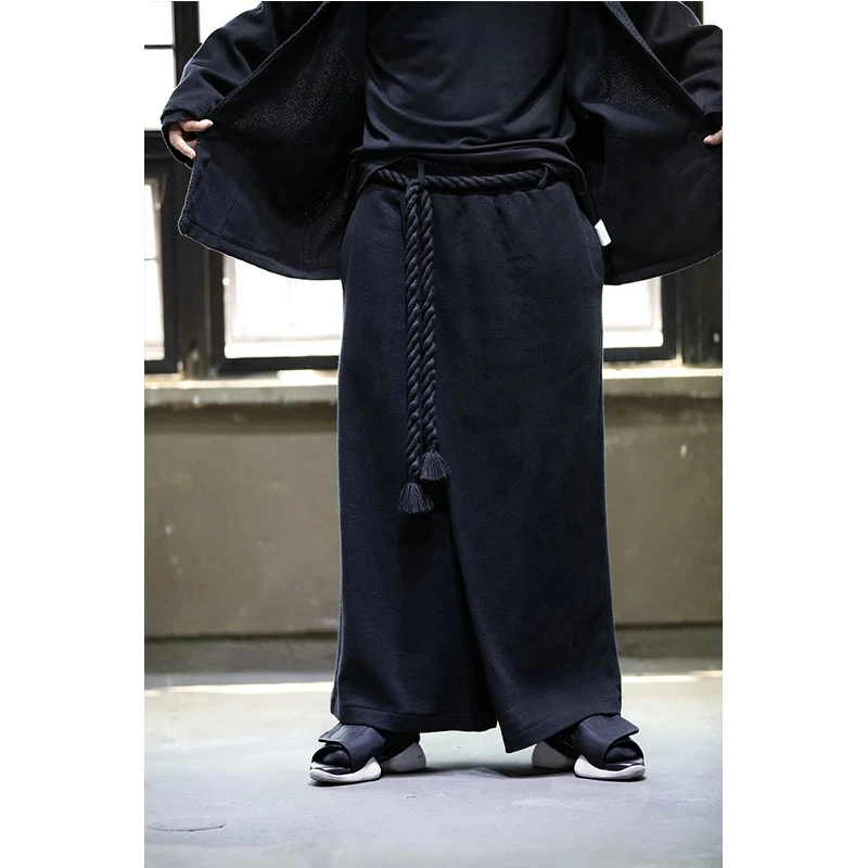 Men's new cotton linen loose trend wide leg skirt pants long pants versatile large hip hop personalized stage dress