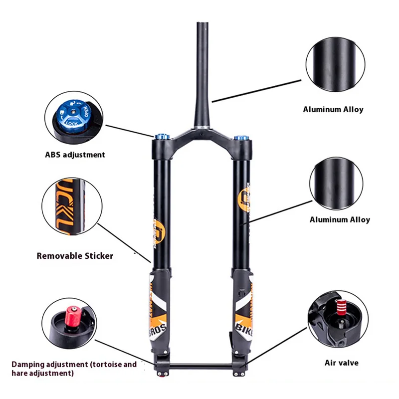 20/26 Inch Mountain Bicycle Inverted Air Fork 140mm Travel Forks 15x150mm Thru Axle Tapered Steerer For Snow Sand Fat Tire Bike