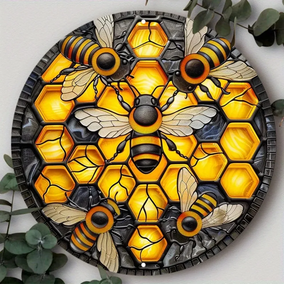 لافتة ألومنيوم على شكل نحلة - فن معدني متين محمي بالأشعة فوق البنفسجية لديكور جدار نادي الحانة المنزلية، ملصق ديكور