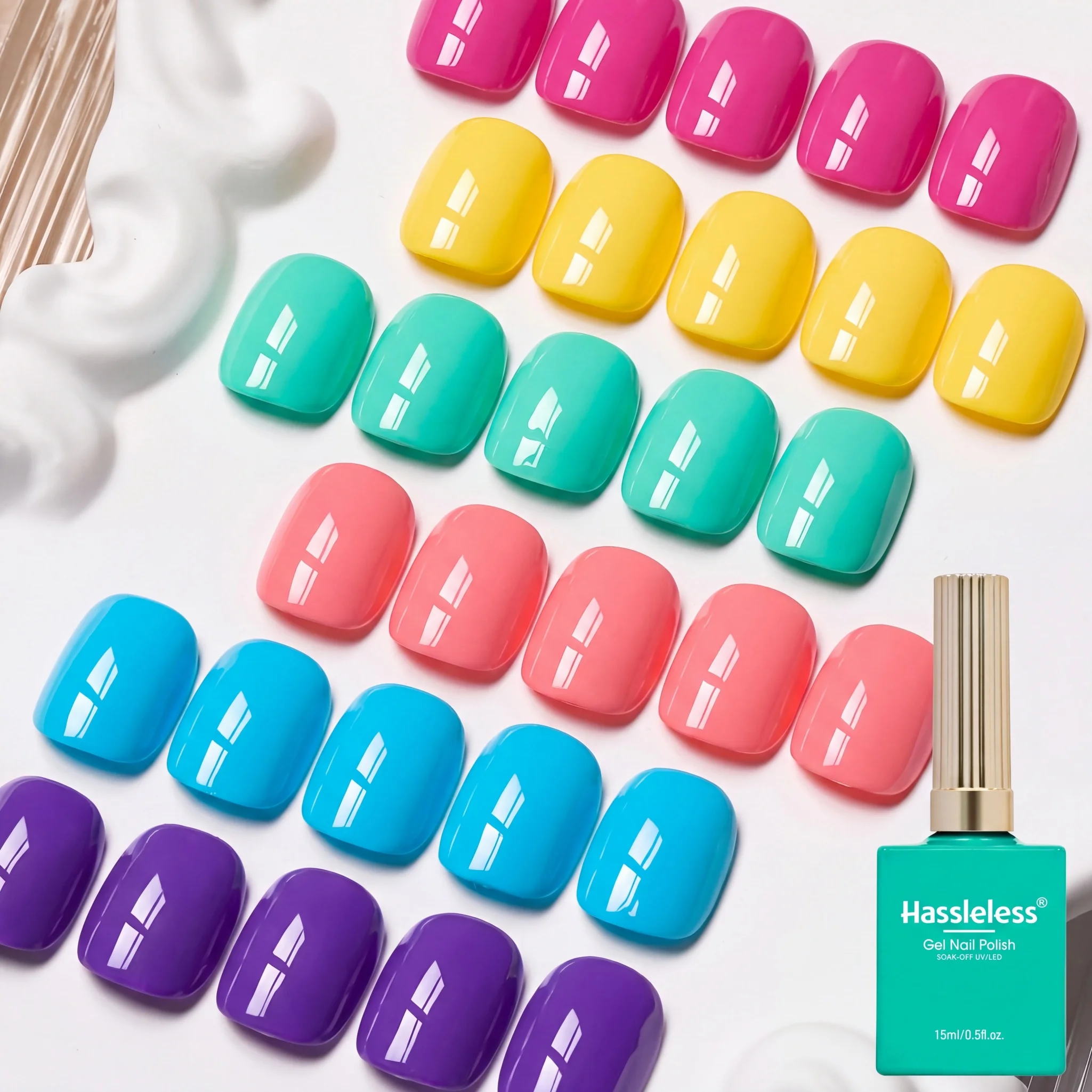 Hassleless 2Pcs Nail Polish Gel Set Macaron Solid Color Nail Polish Gel Candy Bright Colors 15ml Bottle Uv Removable Nail Polish Gel Manicure Salon Set