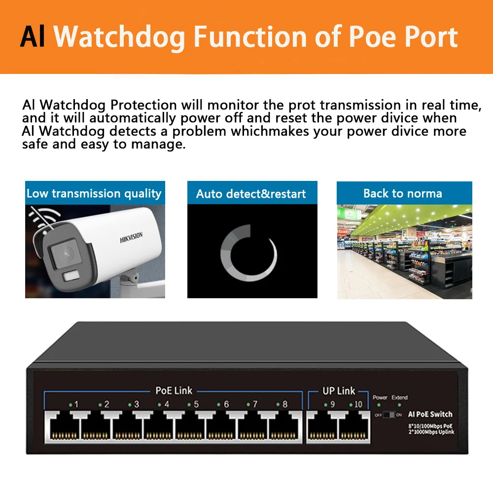 Imagem -04 - Hui-tenda Portas ai Poe Switch 10 100mbps Poe Rede Ethernet Switches Suporte Ieee802.3 af at para Câmera ip sem Fio ap Nvr