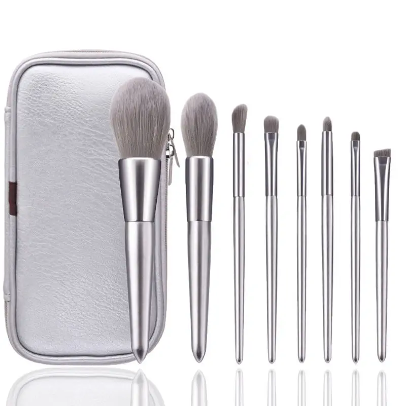 

8-Piece Premium Silver Makeup Brush Set - Soft Bristles, Makeup Enthusiasts and Beginners