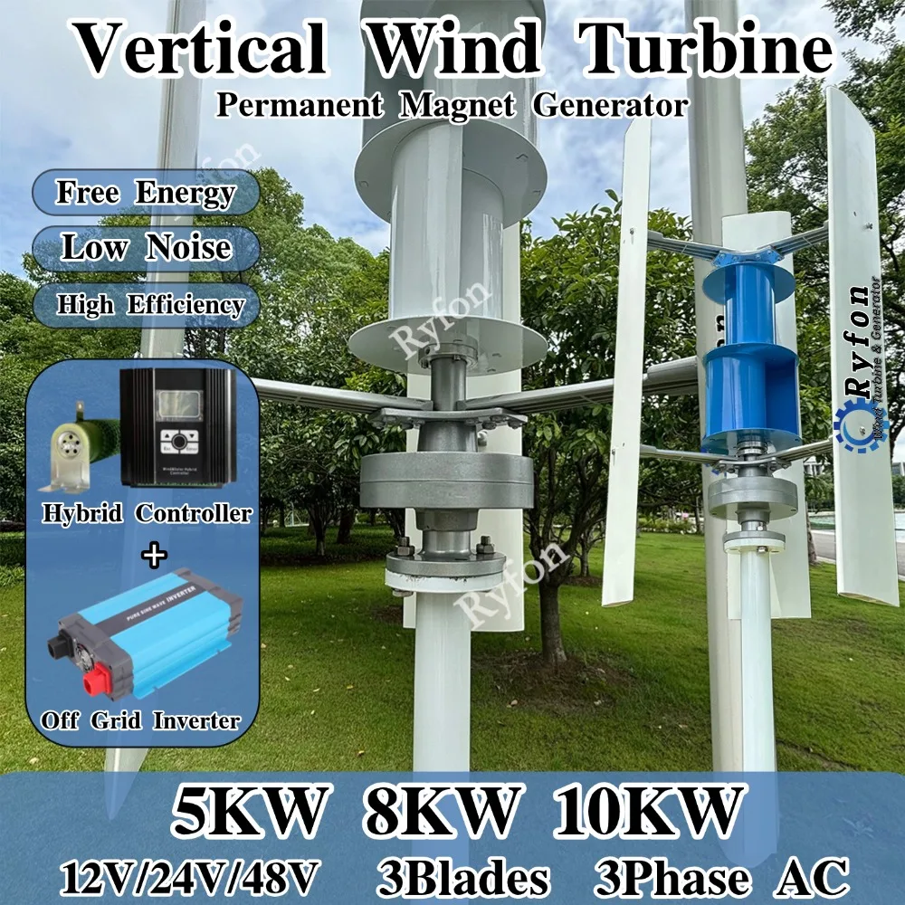 Generator 5KW 8KW 10000W 12V 24V 48V Vertikale Windturbine Permanentmagnet-Generator 3-Phasen Mit Hybrid-Laderegler für Zuhause