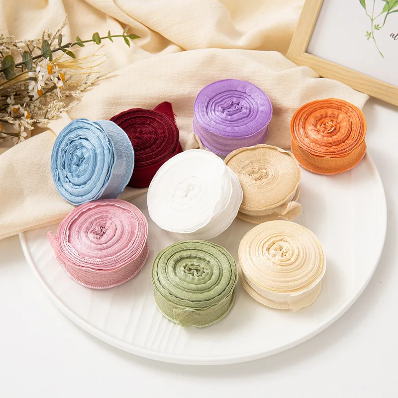 10 Meters Handmade Frayed Edged Chiffon Silk Ribbons DIY Wedding Invitation Wrapping Bouquets Gift Packaging Party Decorations