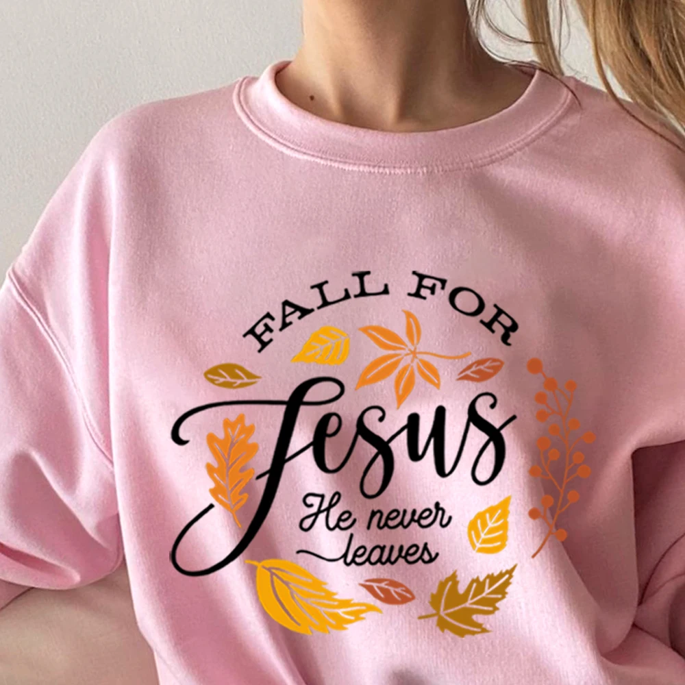 Unisex Fall for Jesus He Never Leaves Sweathirts Retro Jesus Shirt Aesthetic Christian Tops Bible Verse Tee Fall Sweatshirt