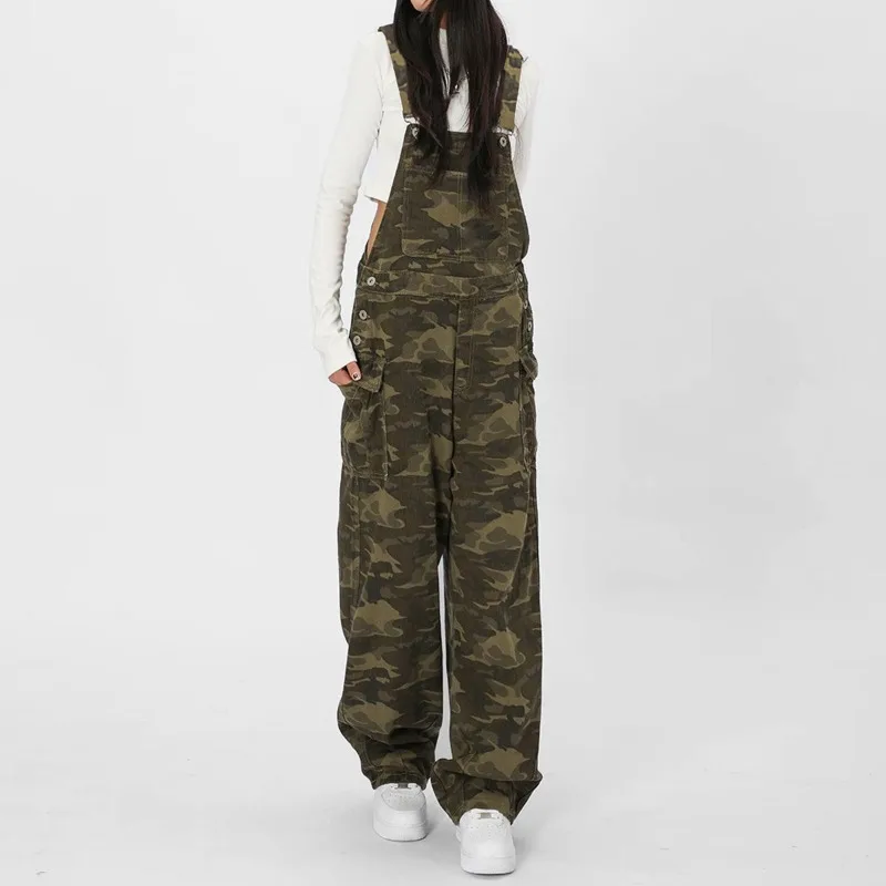 OR FL American Retro Workwear 100 Cotton Women Camouflage Overalls Autumn Baggy Trendy Brand Wide Leg Slacks Overalls Women Y2k