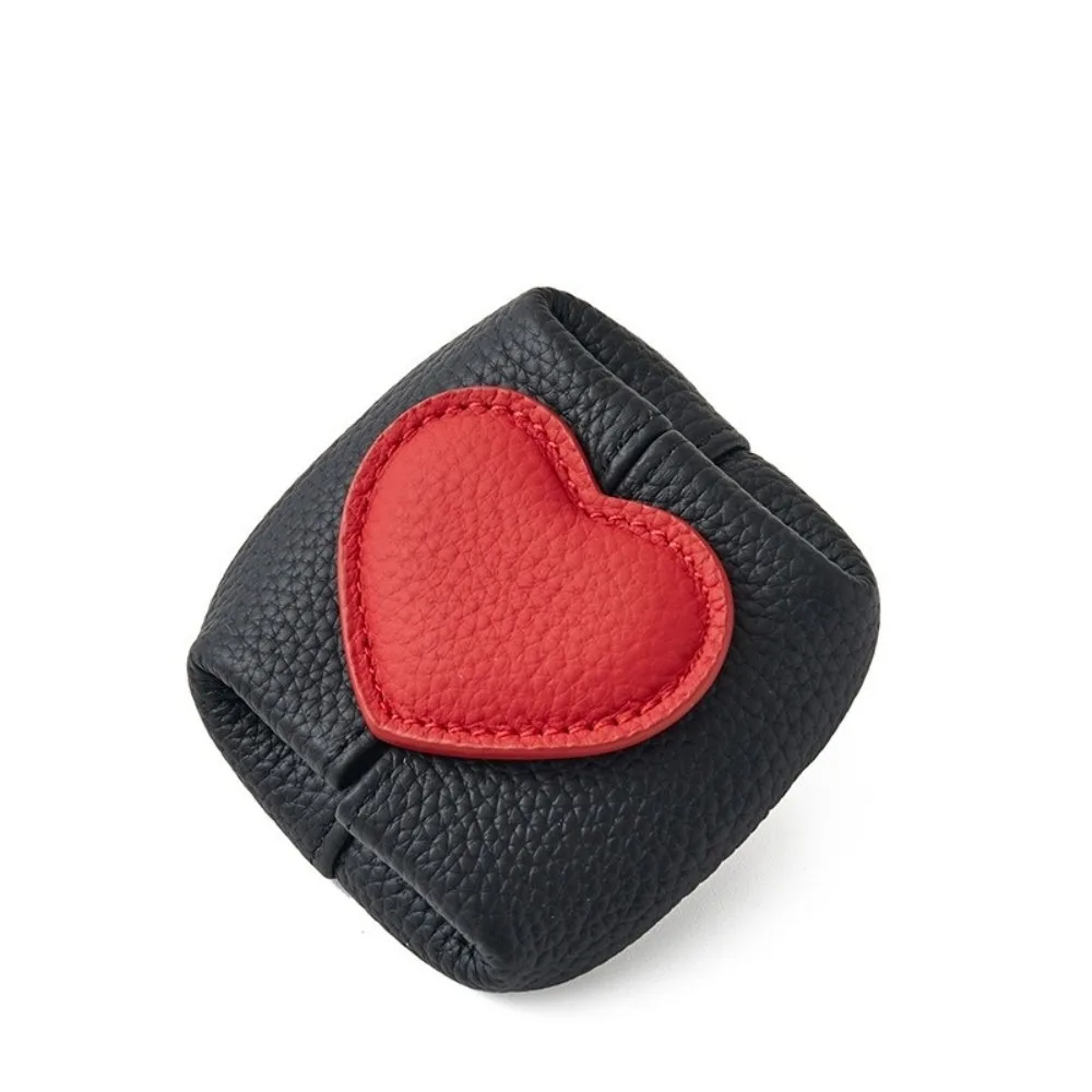 Solid Color Cowhide Coin Purse Love Heart Multi-function Small Earphone Bag Car Key Storage Mini Cosmetic Bag Coin Purse Ladies