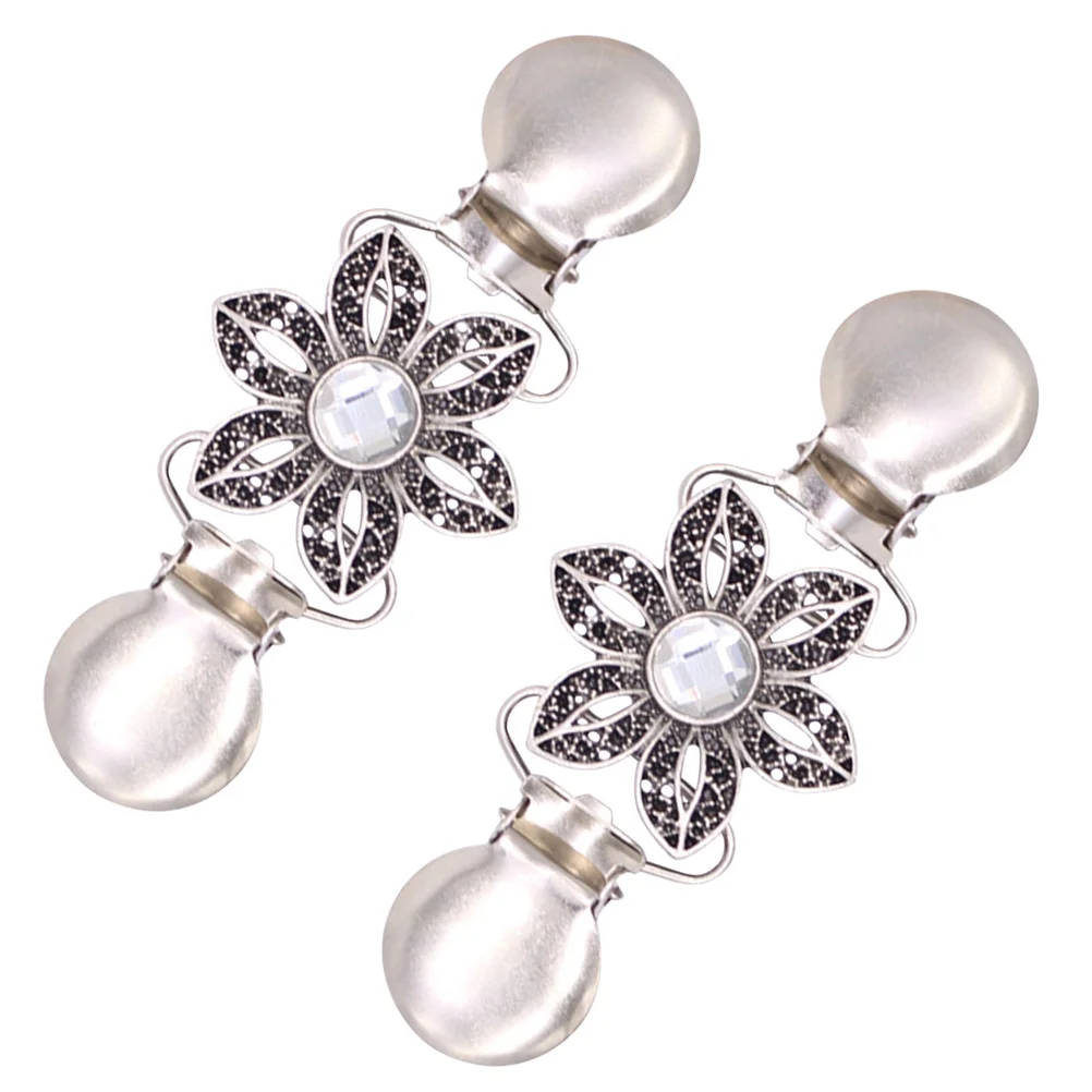 

2 Pcs Ladies Sweaters Clip Scarf Fasteners Retro Clips Rhinestones Clothes Brooch Clamp Silver Cardigan Tighten