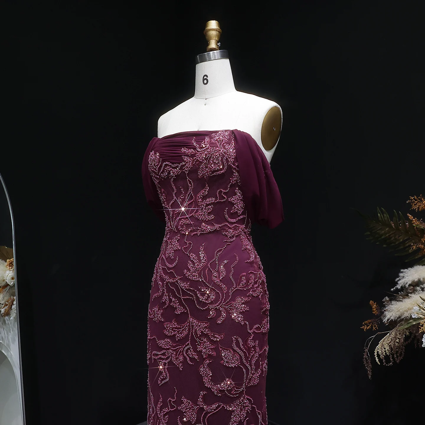 Sharon Said Elegantes Schulterfreies Abendkleid Meerjungfrau Perlenbesetztes Rückenfreies Ballkleid für Hochzeitsfeier SS622 Maßanfertigung – Detail 18