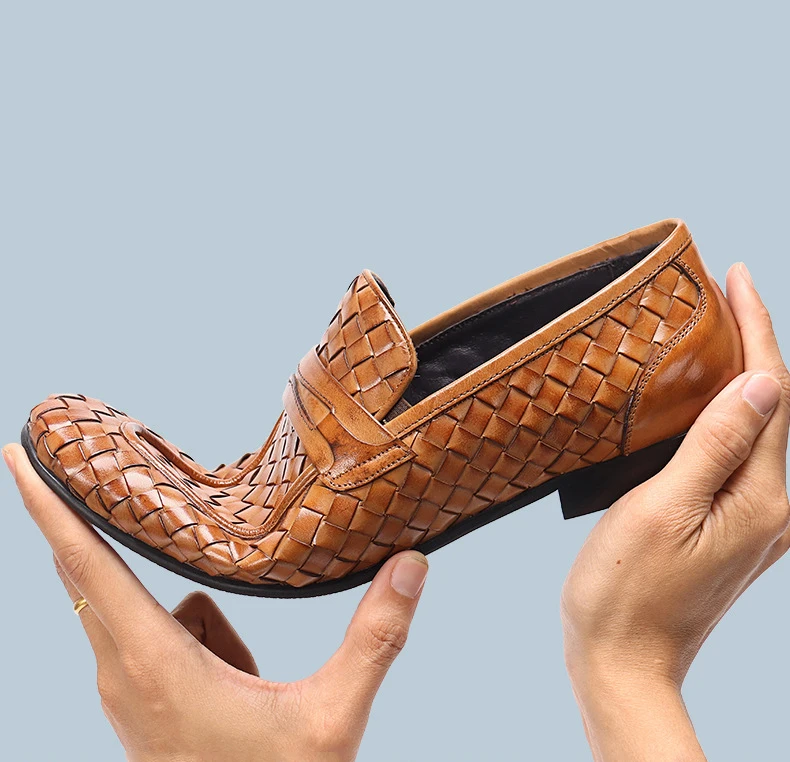 

Men's High Quality Genuine Leather Shoes New Soft Embryo Cowhide Woven Loafers for Men Lightweight Slip-On Concise Casual Shoes