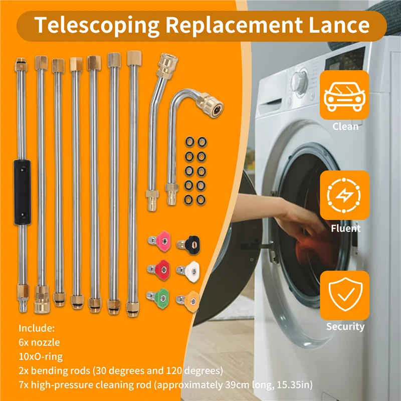 

7 удлинителей для мойки высокого давления, сменный наконечник 10 футов, изогнутый стержень 30 или 120 градусов, 6 насадок для распылительных насадок-FSM