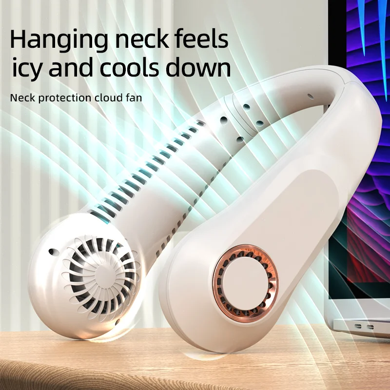 Neck Bladeless Fan Ultra Long Life Portable Silent USB Charging Digital Display 5 Gear Power Cooler for Student Office Use