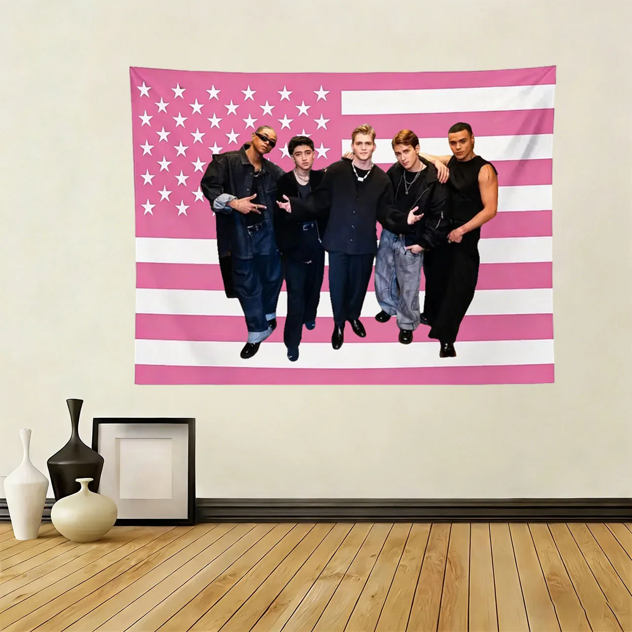Santos Bravos Wandteppich mit amerikanischer Flagge in Rosa, Boyband-Wanddekoration für Schlafzimmer, Wohnzimmer, Wohnheim, perfektes Geschenk für Fans