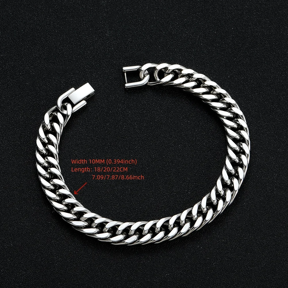 New Arrival Width 10MM 316L Stainless Steel Cuban Chain Bracelet For Men Fashion Hip Hop Party Accessories Boyfriend Gifts