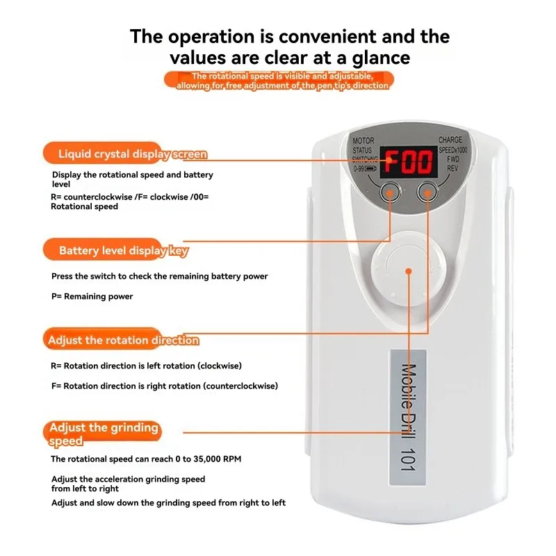 Trapano per unghie portatile compatibile con spina B47B-US, per opzioni di manicure e pedicure