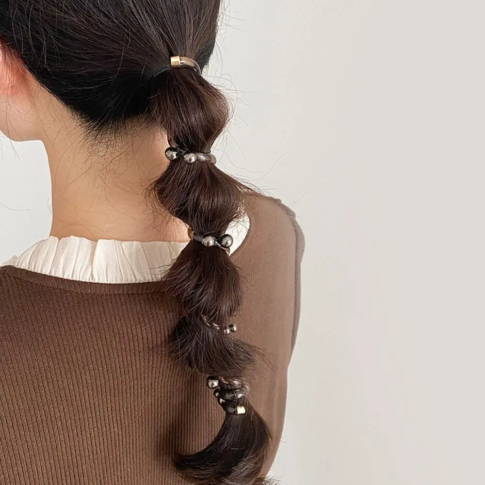 Beads Telephone Line Hair Rope Straight Korean Style Transparent Ponytail Holder Rubber Band Scrunchies Pearl Hair Ring