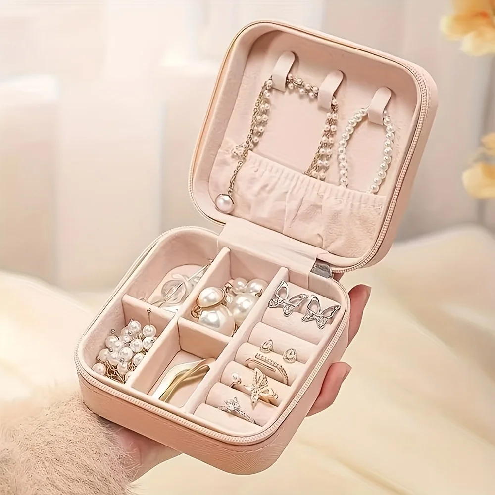 1PC Women's PU Leather Jewelry Box Multi-Functional Portable Rectangular Storage Ideal for Home Organization gallery 1