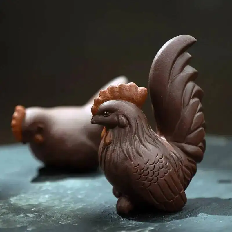 Yixing Zisha Tea Pet Zodiac Rooster Ornament Handmade Rooster Sculpture Tea Set Accessories Purple Clay Good Luck and