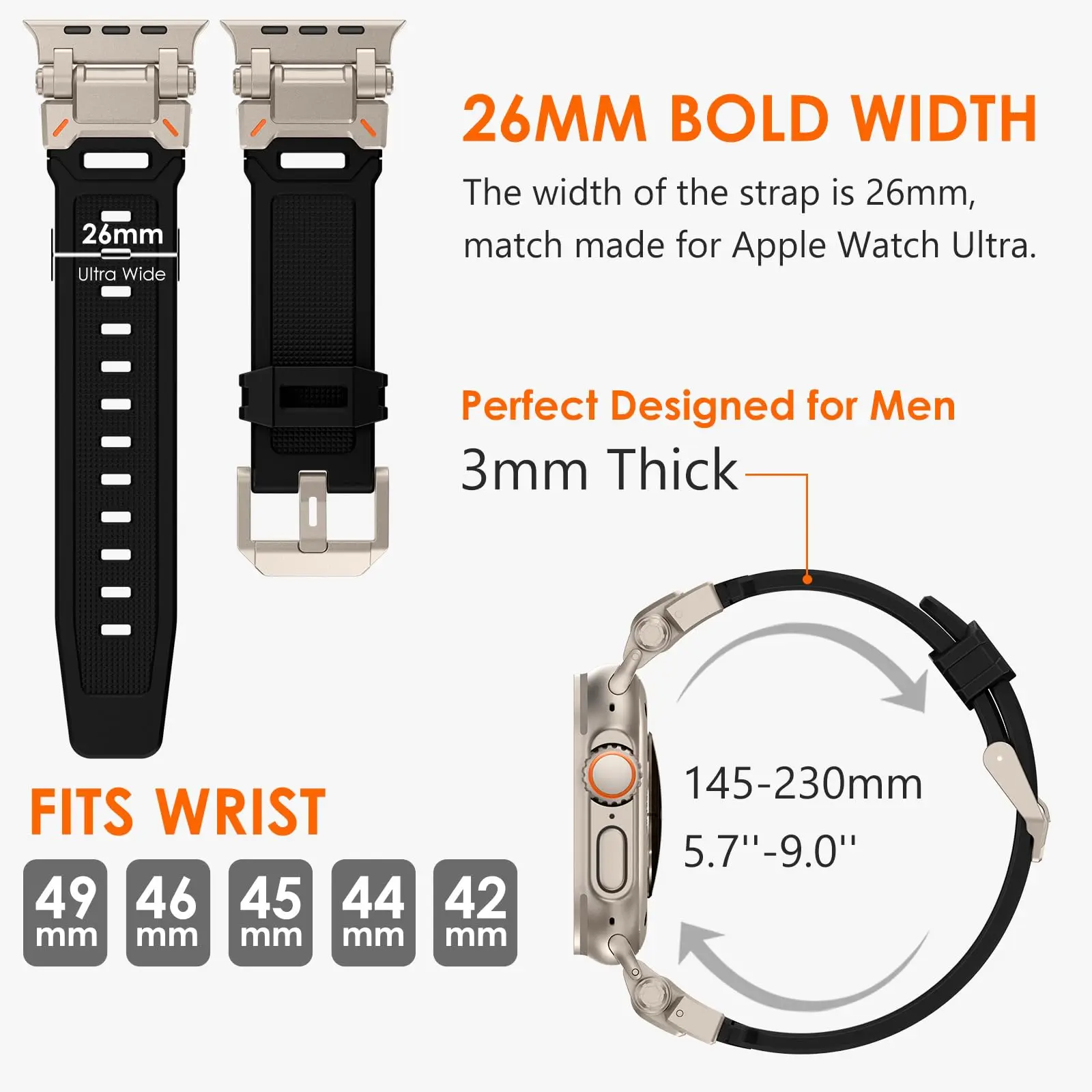 حزام سيليكون فاخر لساعة أبل الترا 3/2/1 49 مللي متر 46 مللي متر 45 مللي متر 44 مللي متر 42 مللي متر الفرقة لسلسلة IWatch 11 10 9 8 7 SE3 6 5 4 سوار