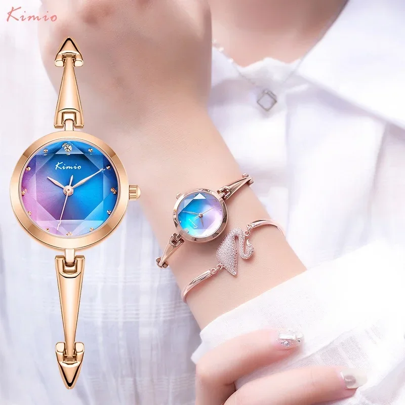 KIMIO Women Watch Fashion Quartz Bracelet Wristwatch Brand Luxury Gradient Small Dial Ladies Watches for Schoolgirl Waterproof