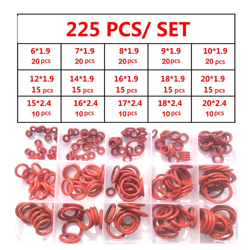 Red Silicone O Rings 250-100Pcs O-Rings Red Silicone VMQ Seal Sealing O-Rings Silicon Washer Rubber O-Ring Assortment Kit Set image 3