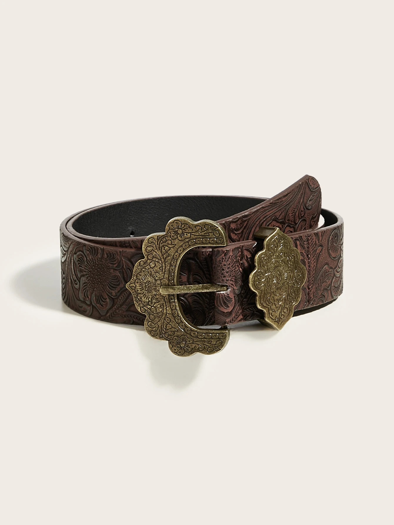 1pc Women Black Western Belt Vintage Cowgirl Style PU Leather Embossed Waist Belt With Silver Buckle For Jeans Dress