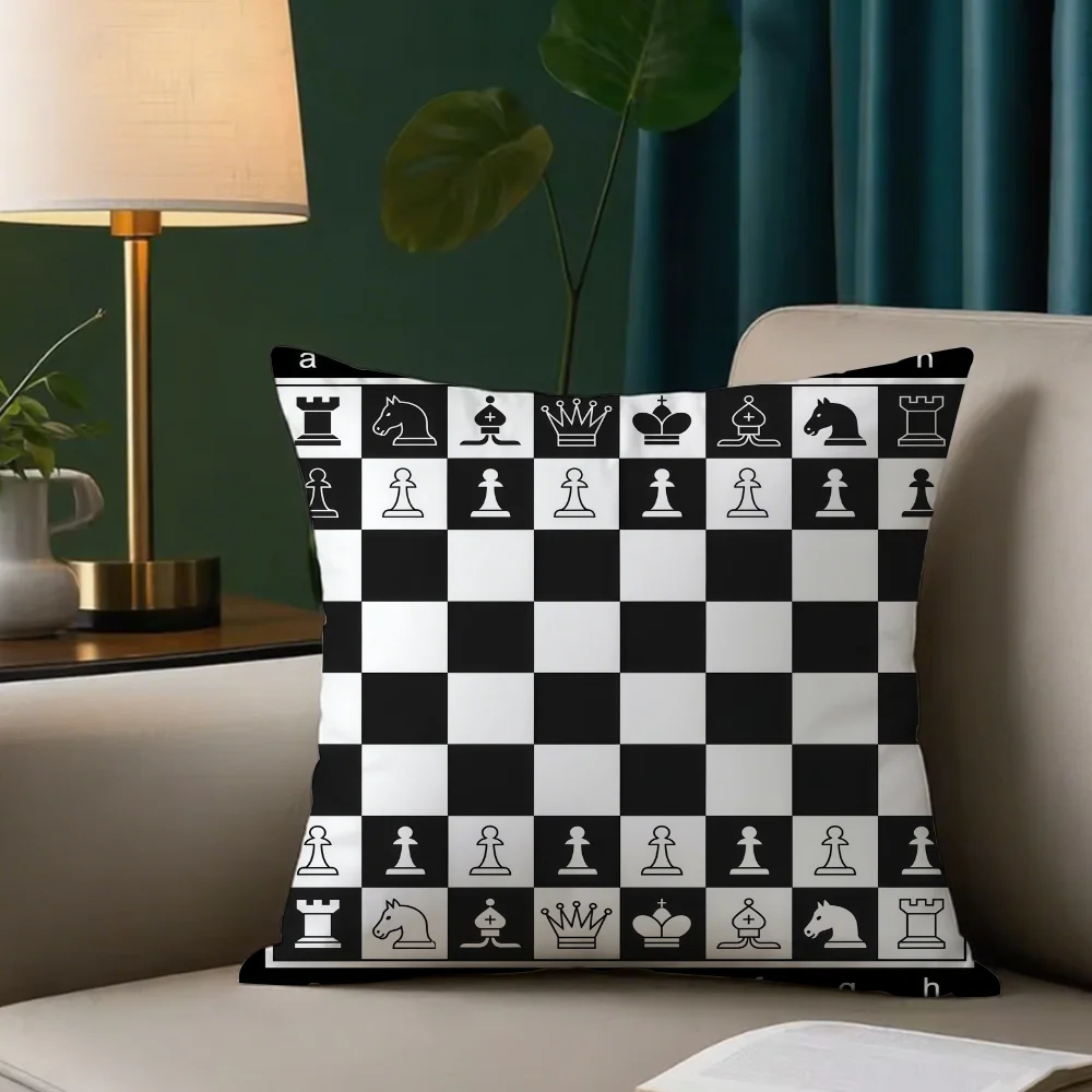 Fashion print Chessboard Pillow Case Square Pillowcase Double-Sided Printing Short Plush Sofa Cushion Bedroom Bedside Pillow