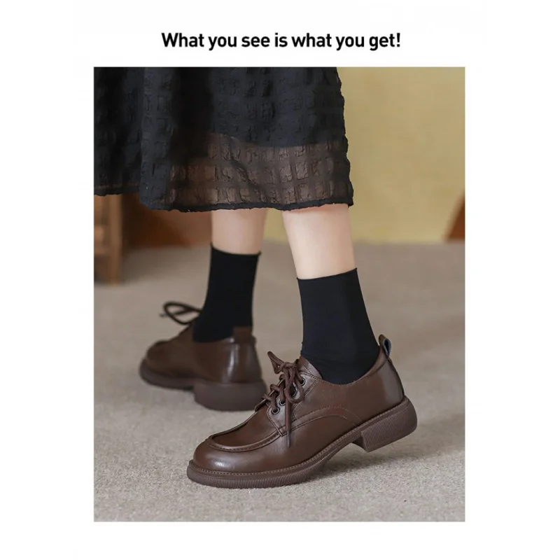 2026 Spring/Autumn Lace-Up Loafers & Slip-On Oxford Shoes, Retro British Style Low Heel Pumps for Commute