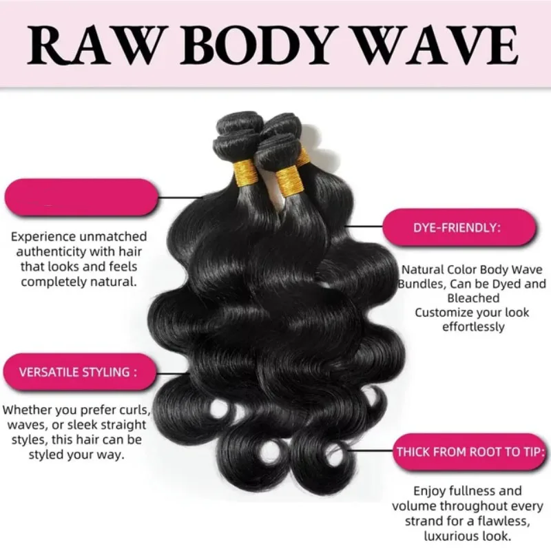 Paquetes de cabello humano body wave de 42 pulgadas, negro natural, brasileño virgen, 12A sin procesar, extensiones reales 4