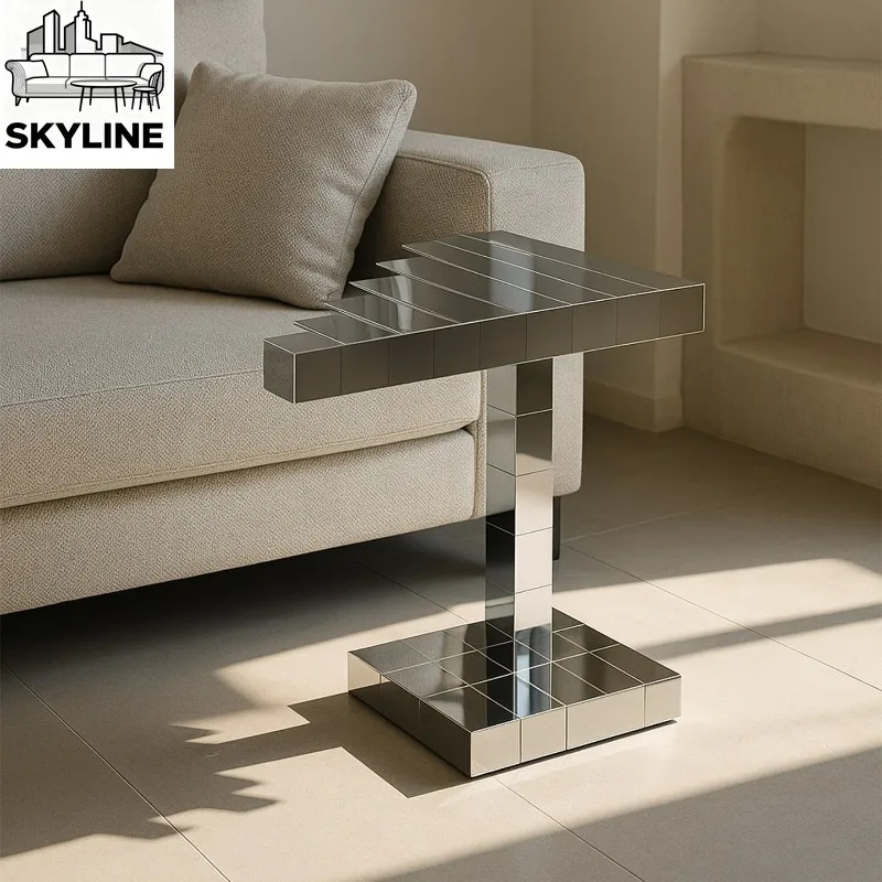 Stainless steel edge, living room, sofa corner, few pixels, metal furniture, modern and simple