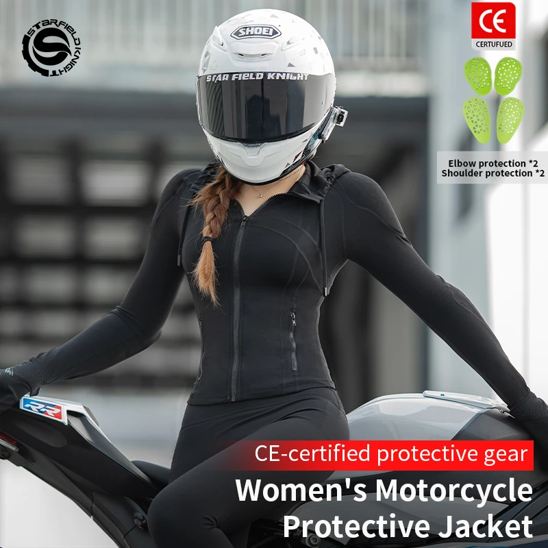 SFK 2026 New Motorcycle Women's Jacket Slim Fit Fashion Hooded Soft Armor Riding Clothing Summer Breathable Moisture-wicking