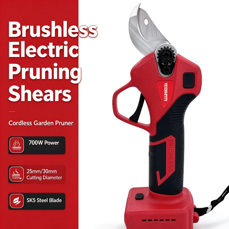 Cordless Brushless Electric Pruner, LED Display Fruit Tree Branch Shears, Garden Pruning Tools 700W Power