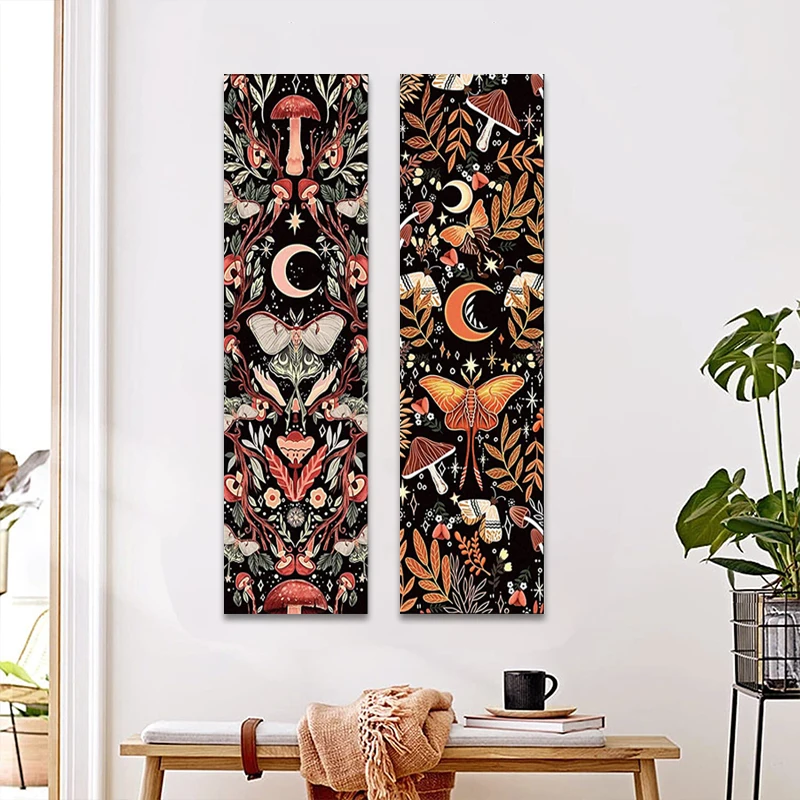 Mushroom Tapestry Wall Hanging Hippie Room Decor Botanical Vertical Moon Plant Tapestries Boho Mystical Moth Dorm Home Decor