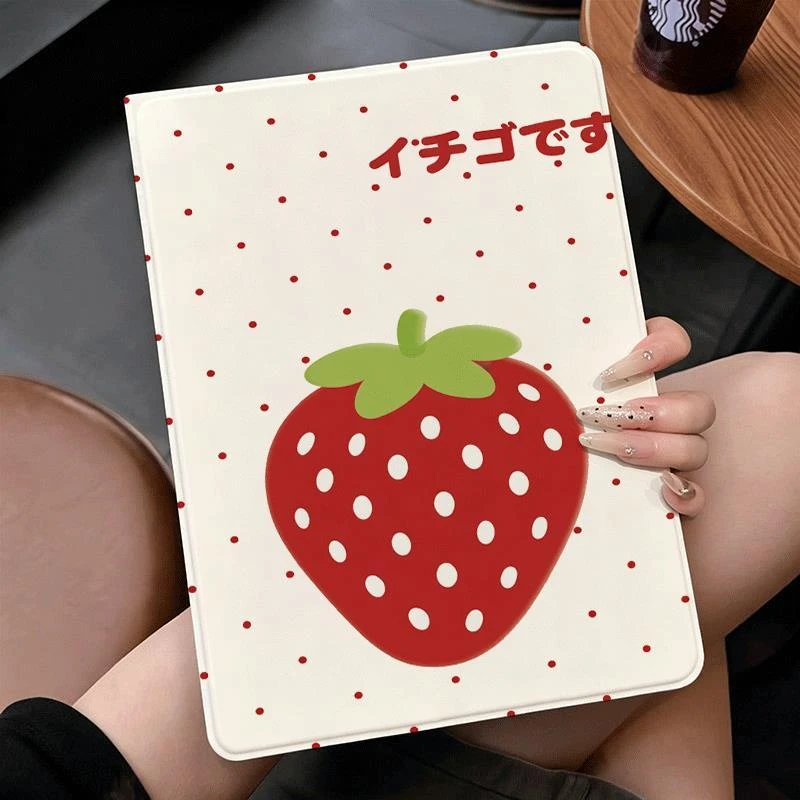 Cute Red Polka Dot Strawberry Tablet Case For iPad Pro 11 12.9 13 A16 M2 M4 M3 M5 Shell 5/6/7/8/9/10/11th Mini Air 3 4 5 Cover