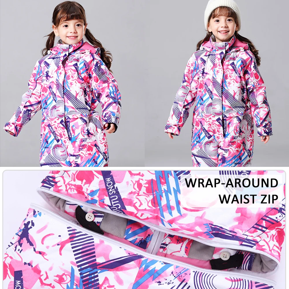 Kids Snowboard Wear,One-Piece Boys Skiing Suits,Winter Waterproof Windproof Children's Snow Jumpsuits,Fleece Girls Skiing Suits